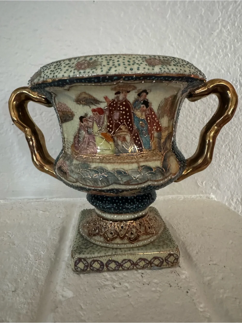 Vintage Japanese Satsuma-style ceramic urn / vase